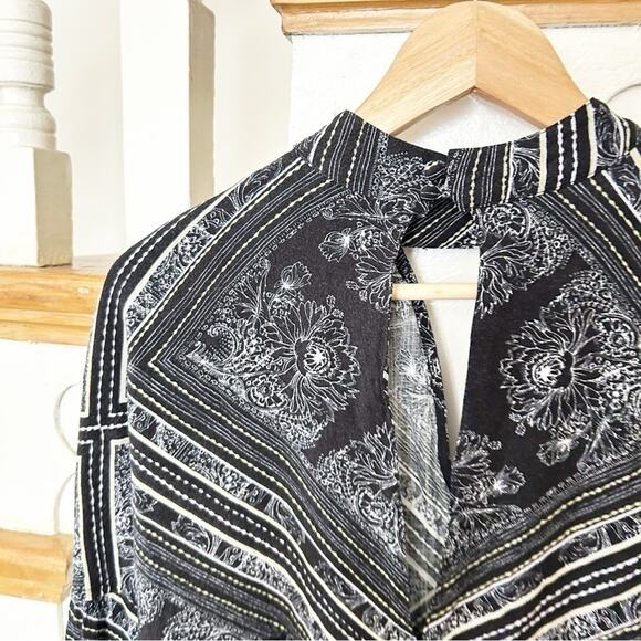 Free People Black Walking On A Dream Long Sleeve Keyhole Choker Tunic Top Sz XS - Picture 6 of 8